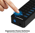 10-Port USB 3.0 Hub with 60W Power Adapter and Individual Switches