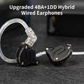KZ ZS10 Pro In-Ear Monitors, 4BA + 1DD, Detachable Cable (Black, No Mic)