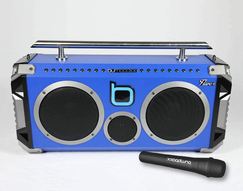 Bluetooth Portable Speaker Boombox Flare8 Blue, Retro with Wireless Mic