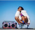 Bluetooth Portable Speaker Boombox Flare8 Blue, Retro with Wireless Mic