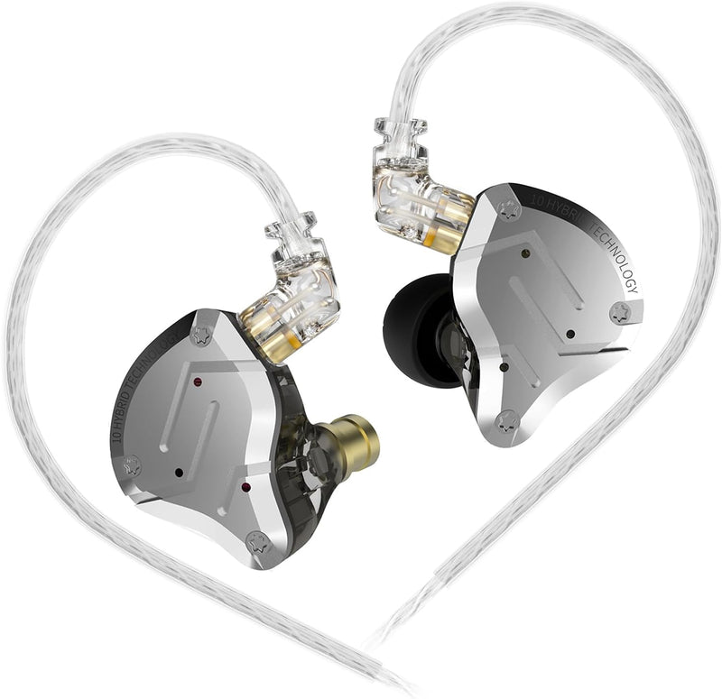 KZ ZS10 Pro In-Ear Monitors, 4BA + 1DD, Detachable Cable (Black, No Mic)