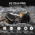 KZ ZS10 Pro In-Ear Monitors, 4BA + 1DD, Detachable Cable (Black, No Mic)