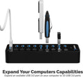 10-Port USB 3.0 Hub with 60W Power Adapter and Individual Switches