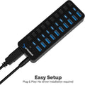10-Port USB 3.0 Hub with 60W Power Adapter and Individual Switches