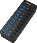 10-Port USB 3.0 Hub with 60W Power Adapter and Individual Switches