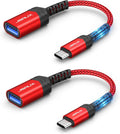USB-C to USB-A Adapter, 2 Pack (Red)